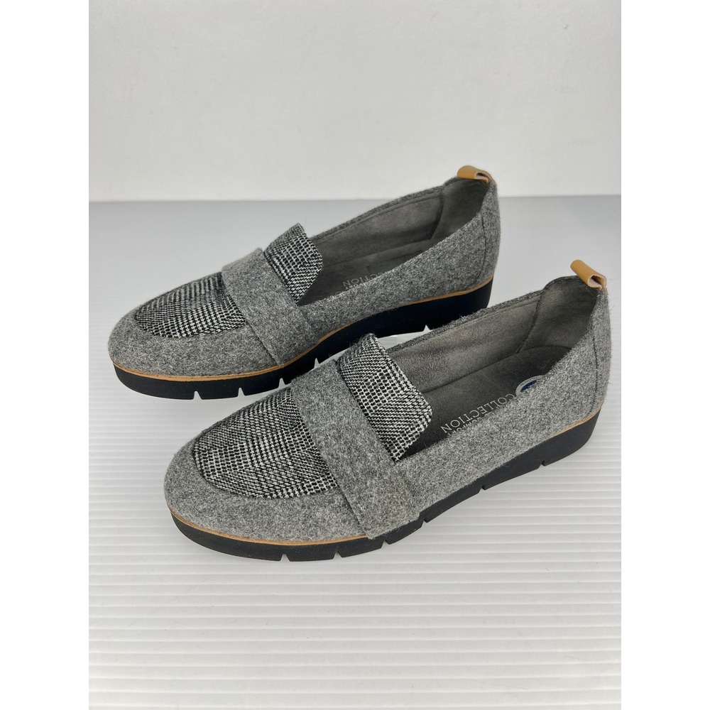Dr. Scholls Webster Plaid Fabric Platform Loafer Grey Wool‎ Blend Womens 8